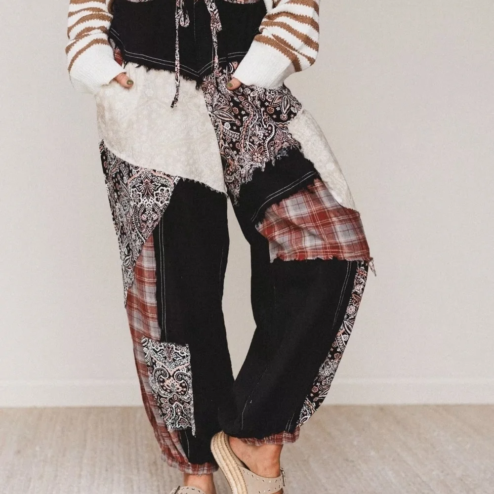 POL Black, Brown & Cream Patchwork Jogger Pants - Picture 13 of 13